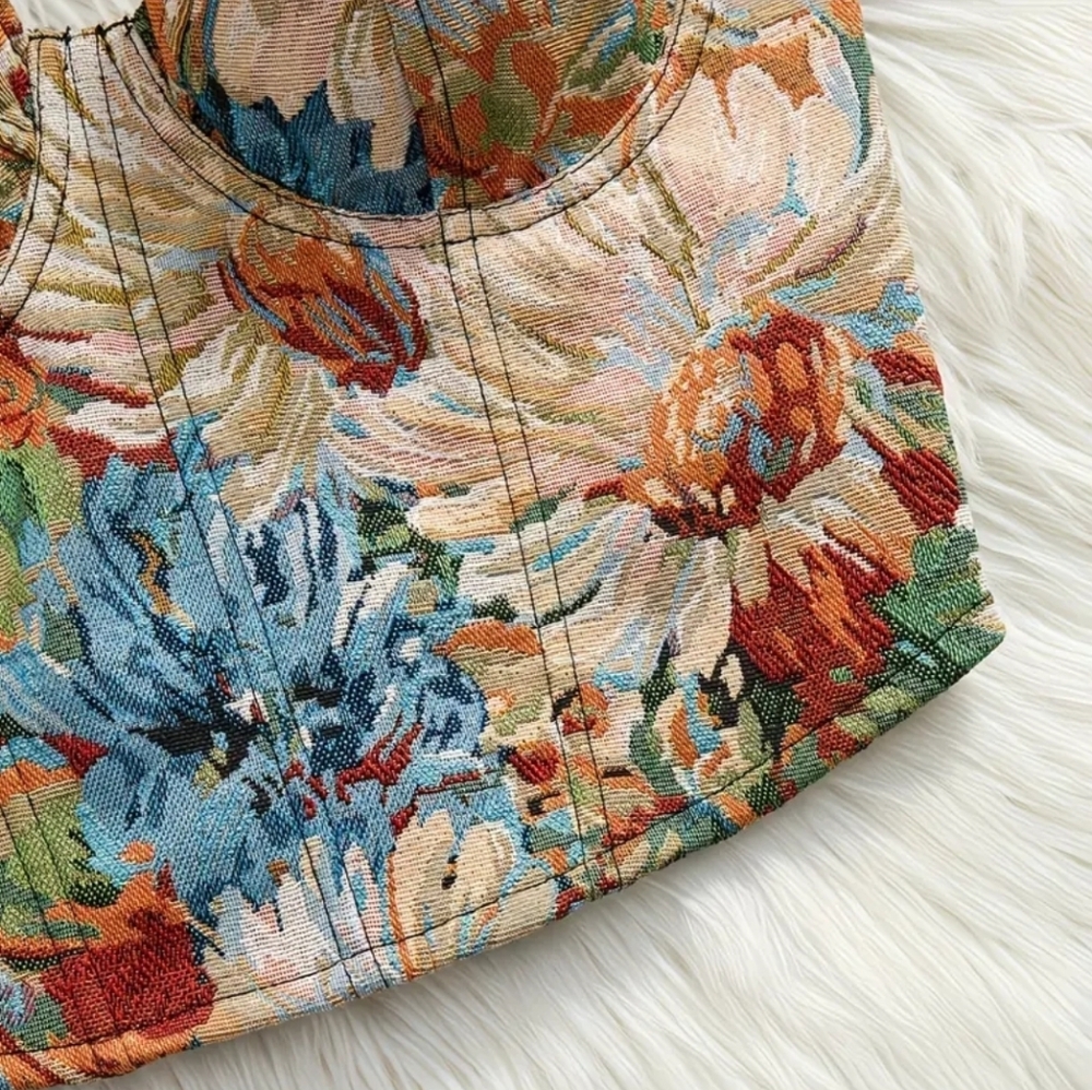 New Style French-Style Court Bandeau Tube Top with Colorful Chrysanthemum - Picture 4 of 5